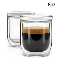 Verre personnalisé de 8 oz avec logo personnalisé, moderne, luxueux, en verre borosilicate haute résistance, double paroi, sans BPA, anti-fuite, compatible lave-vaisselle