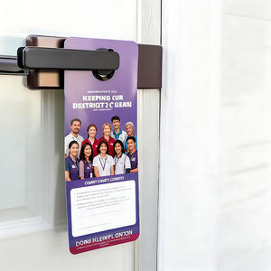 ที่แขวนประตูกระดาษแข็ง PVC ใบปลิวพร้อมการพิมพ์ออฟเซ็ตสองด้านสำหรับธุรกิจอสังหาริมทรัพย์ของขวัญส่งเสริมการขาย - Product Image 1