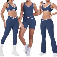 Set Yoga Olahraga Wanita 2-Piece Celana Flare & Shorts High Waist Solid, Bahan Bernapas