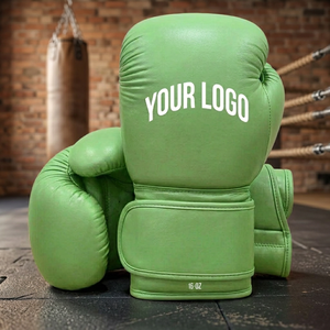 Gants de boxe en cuir PU vert avec logo personnalisé, fermeture Velcro pour l'entraînement et le combat des adultes - Product Image 5