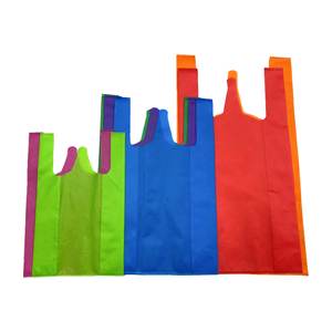 超市使用可折叠t恤手提包背心购物回收袋40gms大无纺布W切割定制标志，带现货设计 - Product Image 6