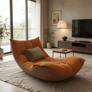 Canapé inclinable moderne de luxe léger, en cuir flanelle <span class=keywords><strong>orange</strong></span> caramel, patchwork, salon, détente - Product Image 5