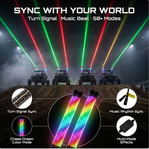 Feux de signalisation laser tout-terrain ATV Fat Whip Lights 1FT 2PC <span class=keywords><strong>Dream</strong></span> Color 5050 Chips avec contrôle par application RF et synchronisation musicale - Product Image 2