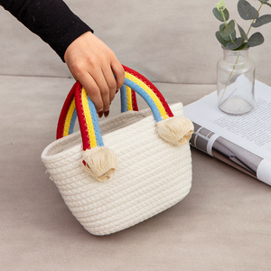 Cute <b>Rainbow</b> Cloud Handbag White And Pink Oval Straw Weaving Beach Vacation <b>Bag</b> Everyday Outfits Spring 2023 - Product Image 4