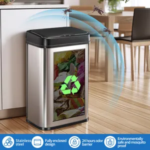 Maison Produits Poubelle rectangulaire intelligente d'acier inoxydable de 13 gallons avec le couvercle en plastique de capteur