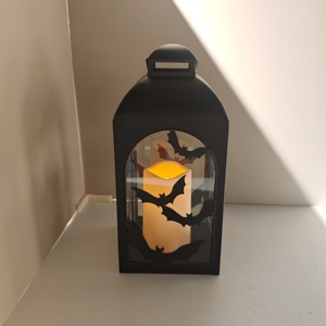 Halloween decorativo tema pipistrello in metallo portacandele con vetro lampada tempesta per decorazioni per la casa - Product Image 4