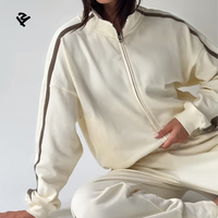 Vêtements de mode de luxe pour femmes, vente en gros, survêtement rayé à fermeture éclair avec bandes latérales, ensemble personnalisé en deux pièces, sweat-shirt et pantalon