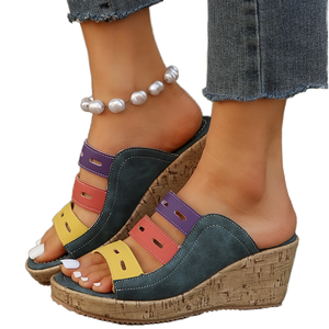 Nouvelles sandales romaines compensées pour femme, grande taille, en PU, semelle extérieure en caoutchouc, épaisses et ajourées, à bout ouvert, style européen - Product Image 1