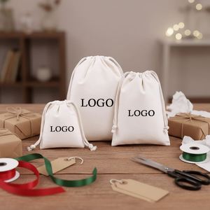 Cotton Fashion Double <b>String</b> Drawstring Pouch Recycled Natural Canvas Cotton Jewely Drawstring <b>Bag</b> - Product Image 2