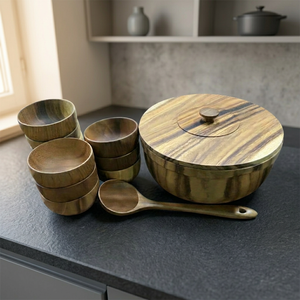 Ensemble de saladiers modernes de luxe en bambou massif et bois d'acacia, écologiques, faits à la main, avec logo personnalisé, pour les fêtes, par Falak World Export - Product Image 1