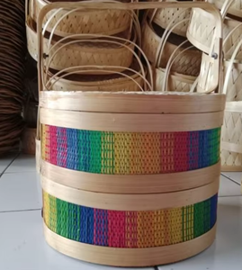 Panier en bambou tressé avec poignée, panier de rangement et de courses coloré fait à la main pour la maison, le marché et la décoration - Product Image 4