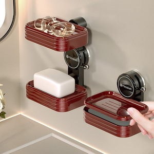 Homeretro Double-Layer Wall-Mounted Soap Storage Rack Portable Suction Cup Soap Dish with Drain Plastic Material Punching - Product Image 3