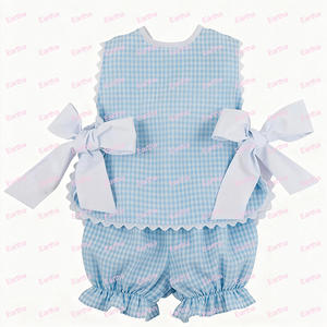 Vestidos para Niñas, Rosa a Cuadros con Ric Rac, Lazo Tejido Personalizado, Conjuntos de Ropa para Niñas, Conjuntos de Blusa y Falda para Bebés, Pascua - Product Image 4