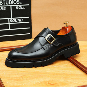 Thick-soled leather <b>shoes</b>, adding <b>height</b> for business and casual wear, with adjustable buckles and retro British pointed toe des - Product Image 6