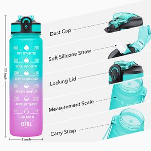 Hot Sale Plastic Bottle with Custom LOGO 32oz <b>Large</b> Motivational Tritan Measure Sports Water Bottle Time Marker Gym Water Bottle - Product Image 4