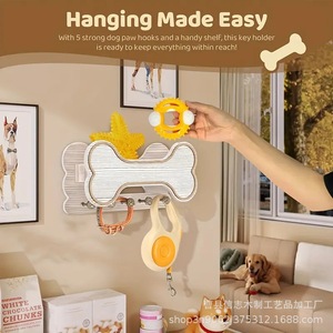 Dog Bone Shaped Wooden <b>Wall</b> <b>Mounted</b> Storage Rack Key Organizer Entryway Living Room <b>Shelf</b> Multipurpose - Product Image 3