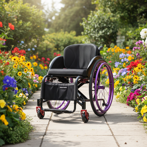 Silla de ruedas deportiva Widefriend WI5803, ligera, de aluminio, manual, plegable, con respaldo rígido, diseño transpirable, roja y morada, con barra de empuje en forma de D, silla de ruedas activa. - Product Image 1