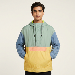 Men's Lightweight Blue Crinkle Nylon Windbreaker <b>Jacket</b> Custom Logo <b>Waterproof</b> Patchwork Colorblock Design Hooded <b>Plus</b> <b>Size</b> for - Product Image 1