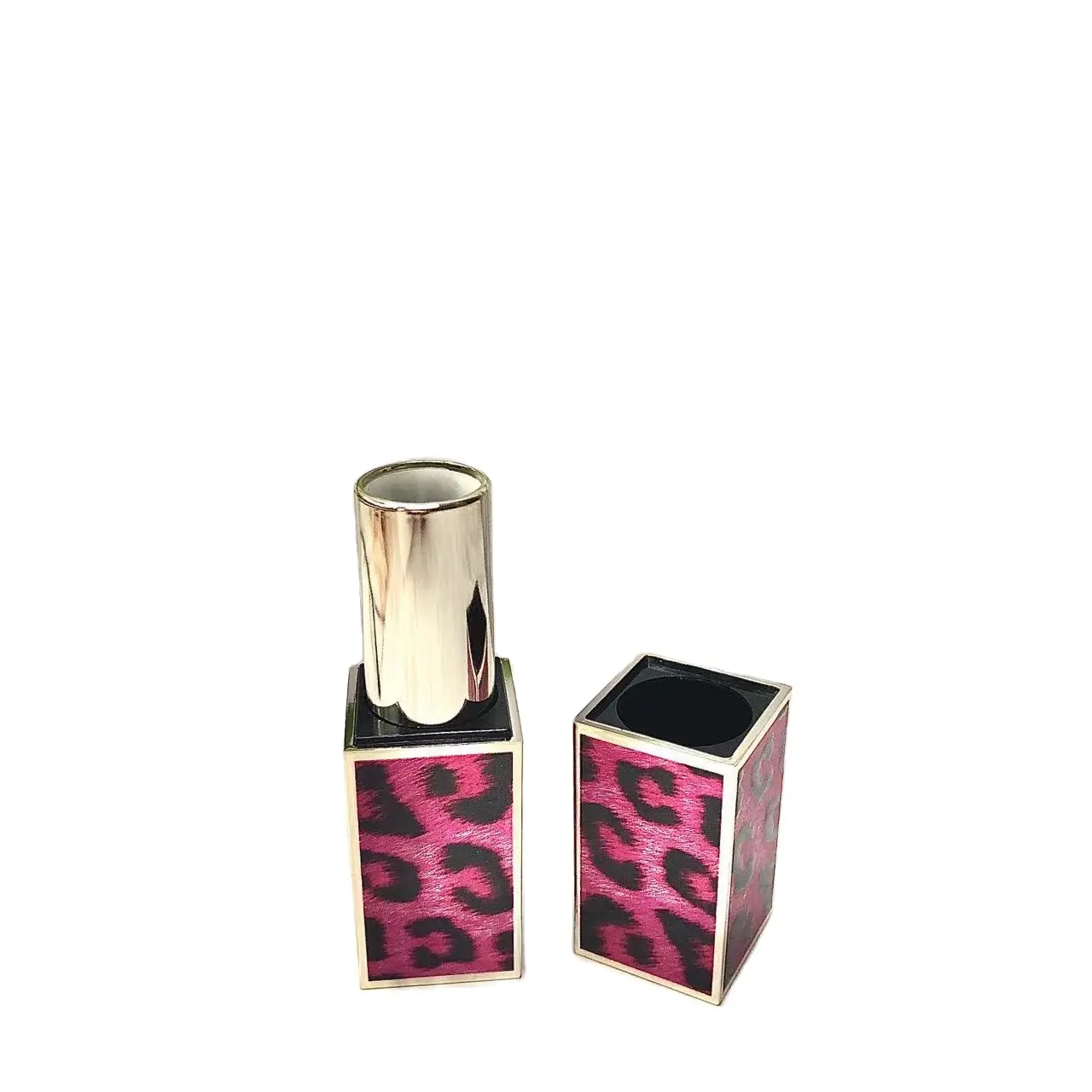 Lápiz labial de leopardo único de alta calidad, lápiz labial de plástico de terciopelo al mejor precio para uso cosmético con manejo de superficie de etiquetado
