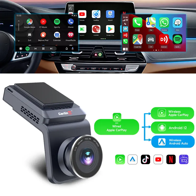 Carlinkit Android 12.0 CarPlay Sem Fio 4G + 64GB Car Play Android Box HD Ai Traço Cam