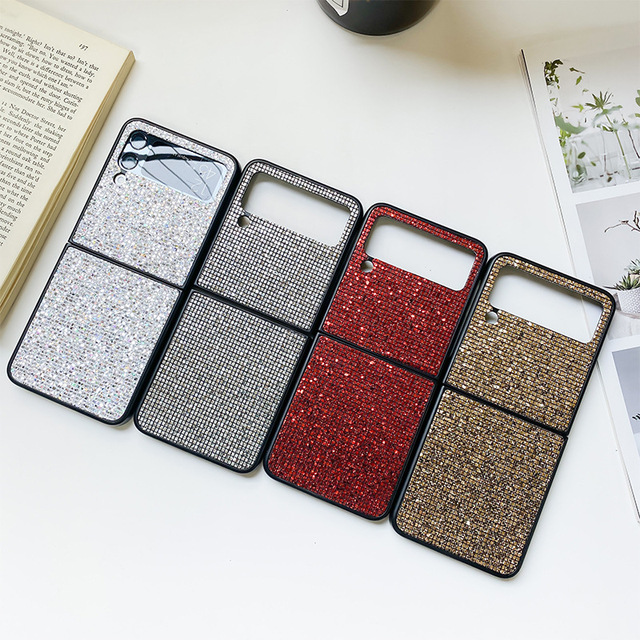 Solid Color Glitter Sequin INS Style High End Ultra Thin Phone Case for Women for Samsung Galaxy Zflip5 Zflip4  Zflip6