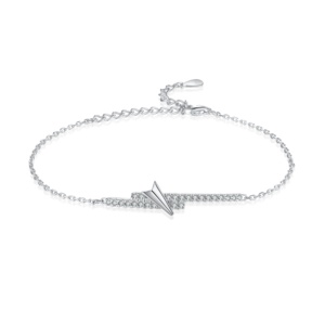Bracelet pour femme en argent sterling 925 plaqué or rhodié avec breloque flèche et zircon serti griffe, sans nickel, sans plomb, minimaliste - Product Image 1