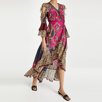 Metro Ruffle Sleeve Wrap Dress Robe longue à manches longues en mousseline à épaules dénudées pour femmes