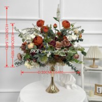 Pusat Acara Pernikahan Romantis Prancis, Dekorasi Meja dengan Mawar, Hydrangea, dan Tanaman Hijau, Buket Bunga Mawar Buatan, Bola Bunga Mawar