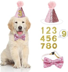 Kit de Sombrero de Fiesta de Cumpleaños para Mascotas HLC con Corbata de Moño y Número para Decoraciones de Cumpleaños de Perros, Cachorros y Gatos, Disfraz, Accesorio para la Cabeza - Product Image 1