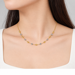 Collier à chaîne de perles bicolore en acier inoxydable plaqué or 14K sous vide, réglable 40+5 cm, design sans pendentif - Product Image 5