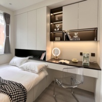 Ensemble complet de meubles de chambre à coucher modernes européens avec lit intégré, placard, armoire de rangement, options personnalisables