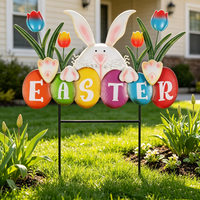Nuova Decorazione Pasquale in Metallo a Forma di Tulipano e Coniglietto per Prato e Giardino