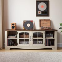 Meuble TV moderne en bois de 65 pouces, centre de divertissement avec porte en verre, armoire de rangement, étagères réglables, console TV pour salon