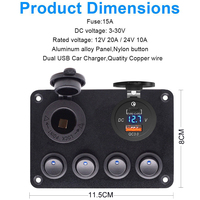 Panneau d'interrupteur 12V 4 Gang pour voiture, bateau, yacht, voltmètre étanche