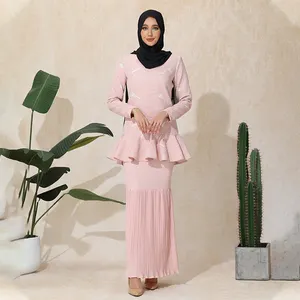 Fabriek Op Maat Gemaakte Moslim Jurk Katoenen Baju Kurung Bloemenprint Blouse En Lange Rok Sets Baju Kurung Indonesia