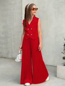 Completo Casual Primaverile per Bambine in Due Pezzi: Top Senza Maniche con Bottoni e <span class=keywords><strong>Pantaloni</strong></span> Larghi <span class=keywords><strong>Plissettati</strong></span> Traspiranti - Product Image 1