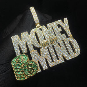 สินค้ามาใหม่เครื่องประดับเพชร CZ 5A ประดับสำหรับฮิปฮอปชายเคลือบสีเขียวลูกบาศก์เซอร์โคเนียเงินในใจของฉันสร้อยคอจี้ - Product Image 3