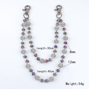 מכירה חמה 8 מ "מ קריסטל <span class=keywords><strong>rhinestone</strong></span> כדור כיס שרשראות מחומר שכבות חימר רבדים שרשרת ארנק ג 'ינס חרוזים שרשרת ארנק לגברים נשים מתנה - Product Image 4
