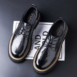 Chaussures en cuir décontractées pour hommes, noires, à bout rond, à lacets, pour le bureau, les occasions formelles, couleur unie, épaisseur standard - Product Image 1