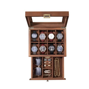 लकड़ी की घड़ी और गहने बॉक्स, 8 घड़ियों के लिए ग्लास टॉप के साथ आयोजक मामला - Product Image 1