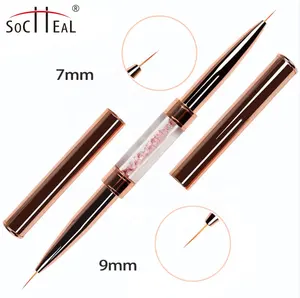 Socheal 1 PC Rose Gold Double Head Rhinestone Crystal Metal Nail Art Liner Brush Carved Crystal Line Drawing Pen