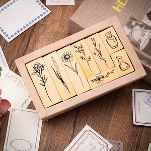 8 Uds en Combo de madera de loto Vintage Set sellos planta florero manual DIY álbum diario decoración sellos 2 opciones - Product Image 3