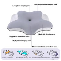 Oreiller cervical ergonomique en mousse à mémoire de forme en forme de papillon pour soulager les douleurs cervicales, réglable et amovible, vente en gros
