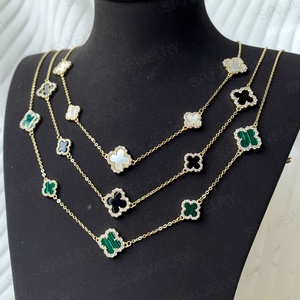 <span class=keywords><strong>Collana</strong></span> di Lusso in <span class=keywords><strong>Argento</strong></span> 925 con Quadrifoglio, 7 Fiori in Madreperla e Zirconi 5A, Elegante Gioiello a Doppio Quadrifoglio per Donna - Product Image 3