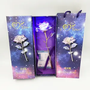 ขายส่งคริสตัลประดิษฐ์ Rose Starry Sky Galaxy Enchanted Rose LED 24 Gold Plated Rose