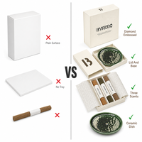 Boîte cadeau personnalisée pour encens avec couvercle et base, papier ivoire gaufré diamant, ensemble de 3 parfums, plat en céramique, OEM