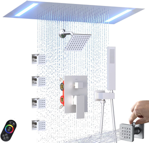 Luxury 14x20 Inch LED Spa <strong>Shower</strong> Jets System 6 Inch <strong>Shower</strong> Head On-Off <strong>Switch</strong> 4PCS Body Jets Brushed Nickel <strong>Shower</strong> Faucet - Product Image 1