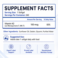 Fabricant de compléments alimentaires pour la santé osseuse et cardiovasculaire, formule personnalisée OEM ODM, vente en gros de gélules de vitamine K2 MK7 en marque privée