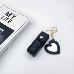 PU Leather <b>Lipstick</b> Holder Keychain Portable <b>Lipstick</b> Holder with Heart Mirror for Travel Slim <b>Lipstick</b> Sleeve Storage Pouch - Product Image 1