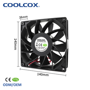 Coolcox Tùy Chỉnh 140X140X38Mm DC Trục Làm Mát Xả Thông Gió <span class=keywords><strong>Fan</strong></span> Bóng 12V 24V Công Nghiệp Làm Mát Cung Cấp Hệ Thống Pbt - Product Image 1